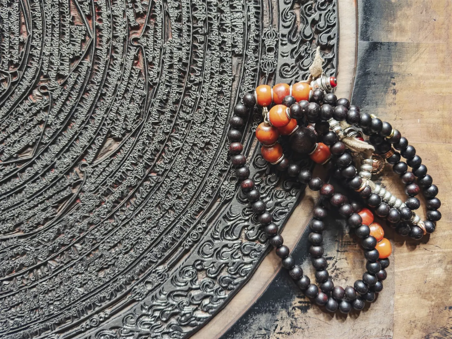 Prayer beads in warm light